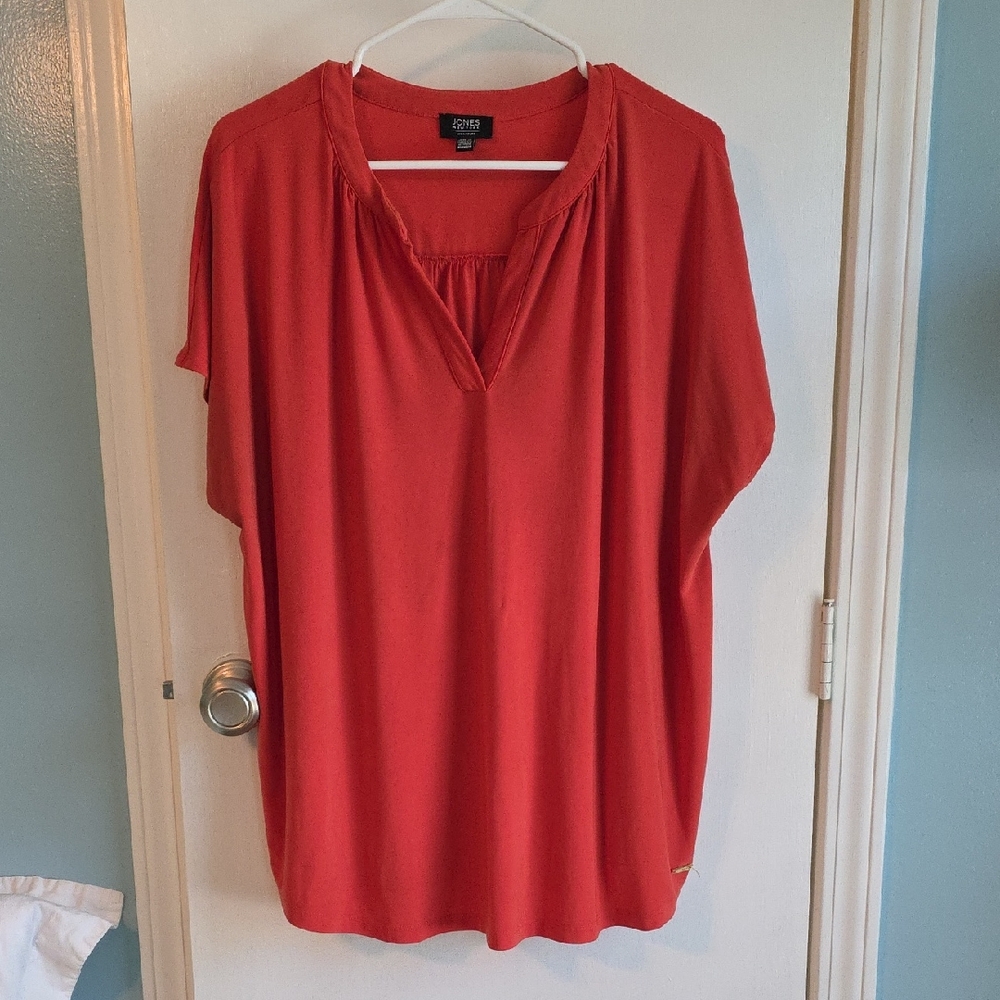 Jones New York Signature Wide Short Sleeve V Neck Blouse
